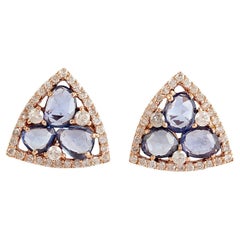 Rosecut Blue Sapphire Studs Accented With Pave Diamonds Made In 18k Rose Gold