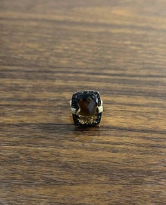 Rosecut Brown Smokey Quartz Black Diamonds Pave Set 14K Gold Statement Ring