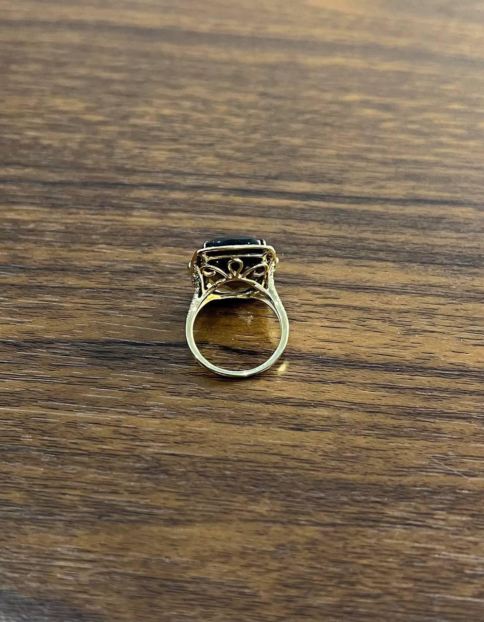 Rose Cut Rosecut Brown Smokey Quartz Black Diamonds Pave Set 14K Gold Statement Ring For Sale