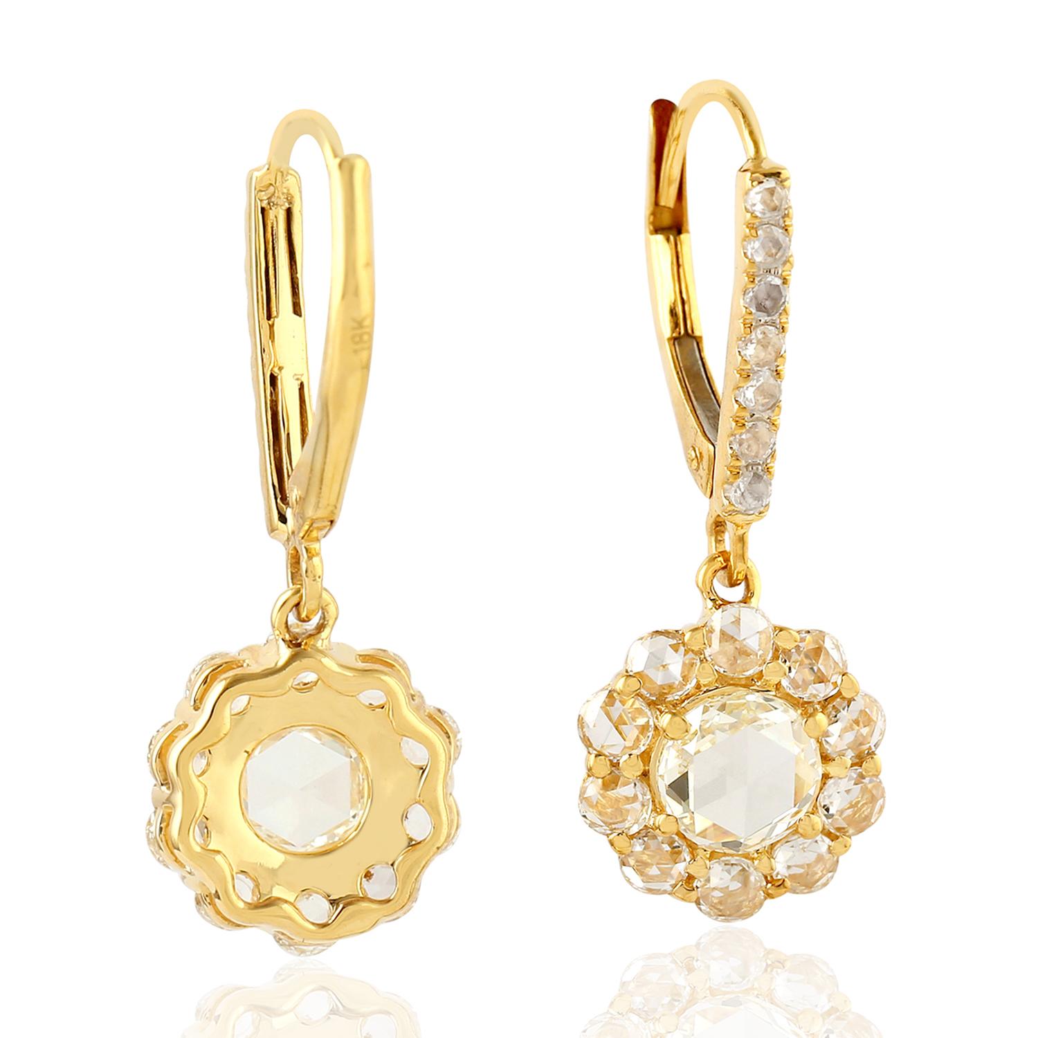Rose Cut Diamond 18 Karat Gold Earrings In New Condition For Sale In Hoffman Estate, IL