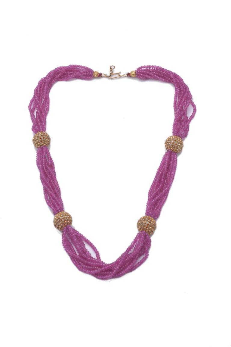 18k gold Rosecut Diamond and Ruby String Necklace For Sale at 1stDibs