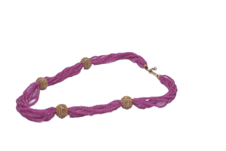 18k gold Rosecut Diamond and Ruby String Necklace For Sale at 1stDibs