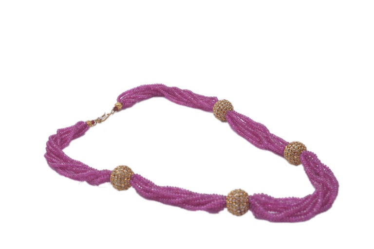 18k gold Rosecut Diamond and Ruby String Necklace For Sale at 1stDibs