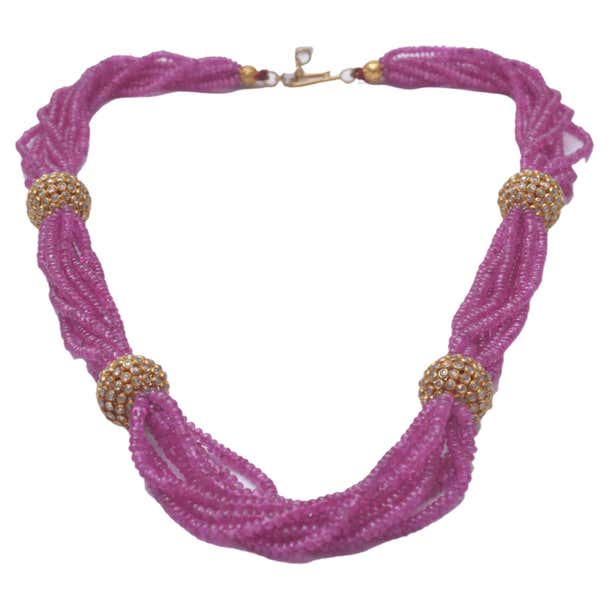 18k gold Rosecut Diamond and Ruby String Necklace For Sale at 1stDibs ...