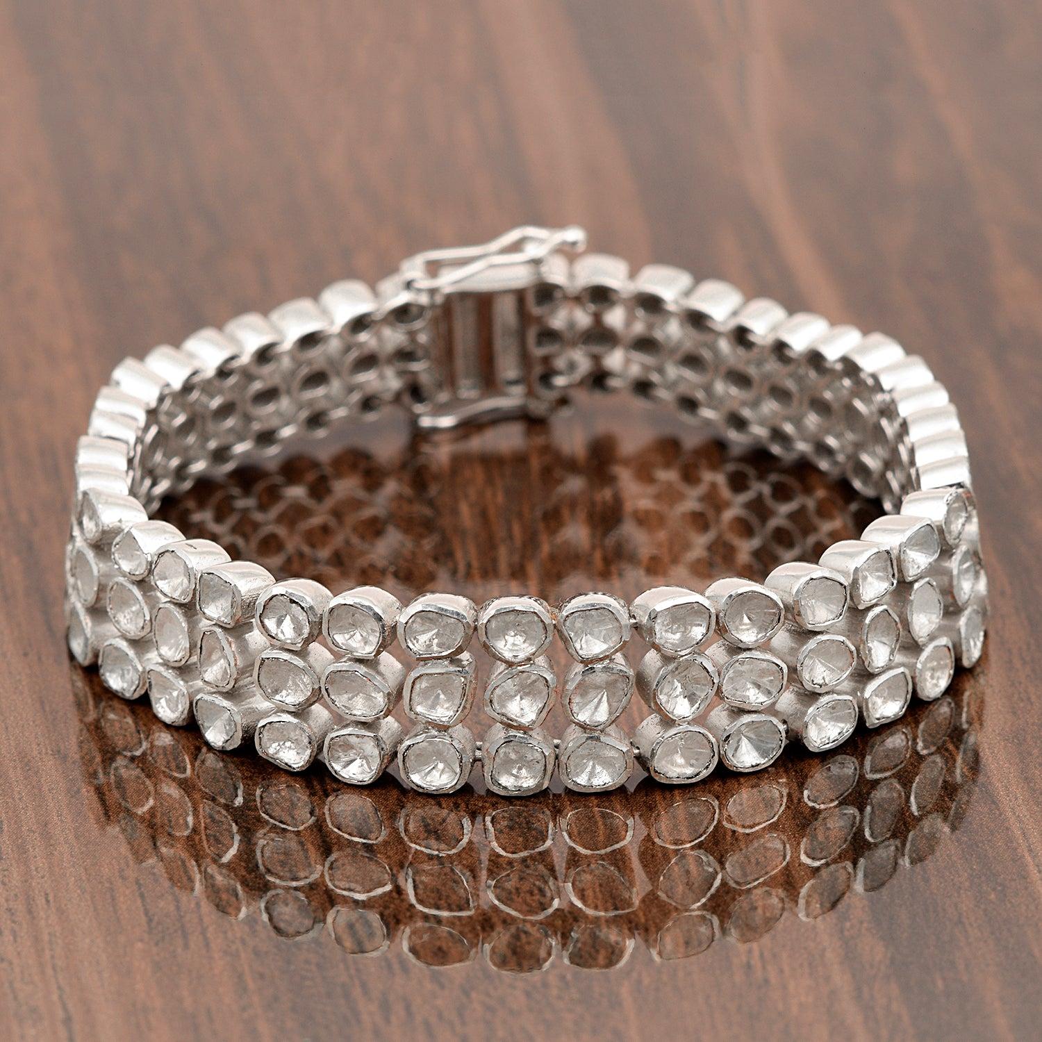Rosecut Diamond Bangle 925 Silver Polki Diamond Bangle Oval Shape Clasps Bangle. For Sale 5