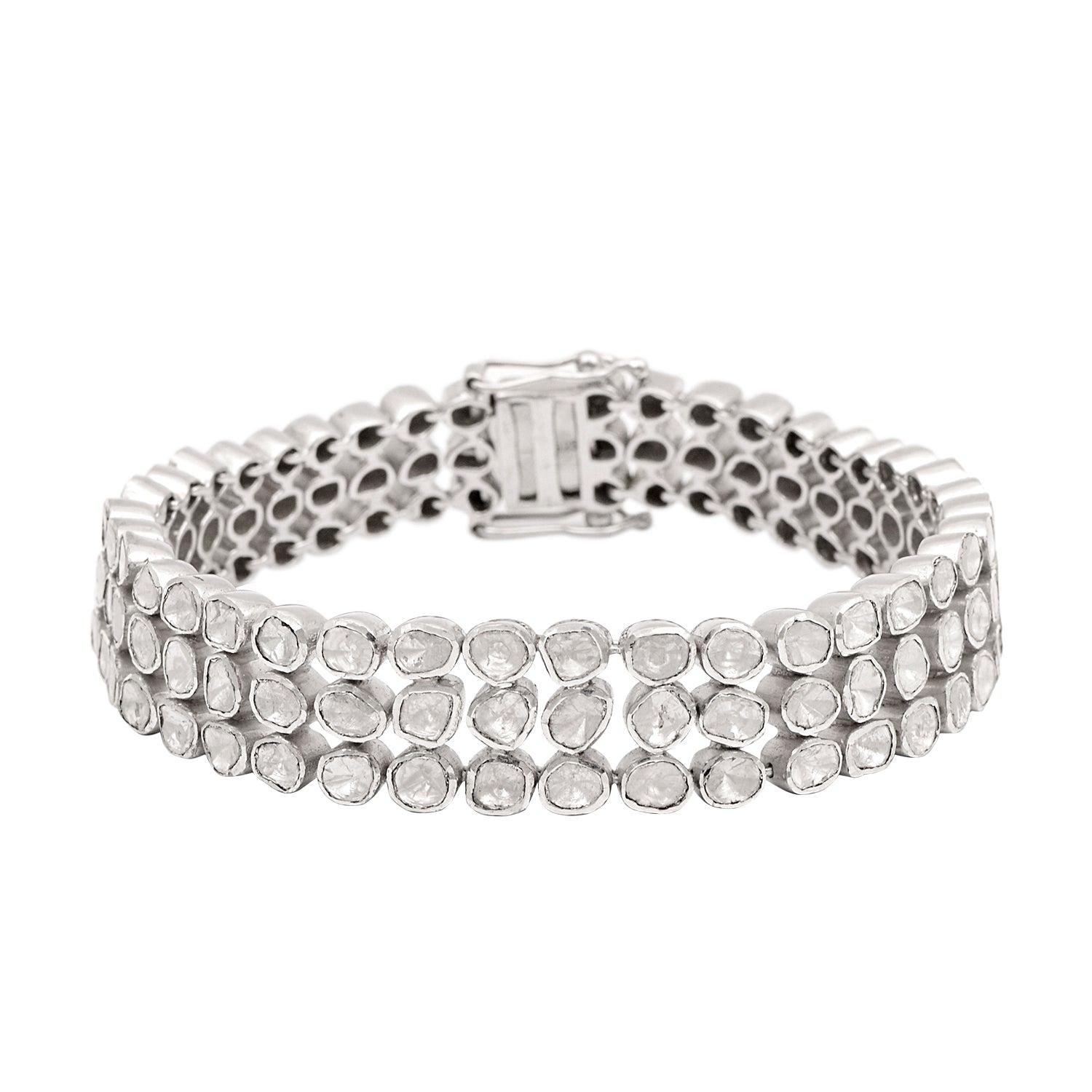 Rosecut Diamond Bangle 925 Silver Polki Diamond Bangle Oval Shape Clasps Bangle. For Sale 6