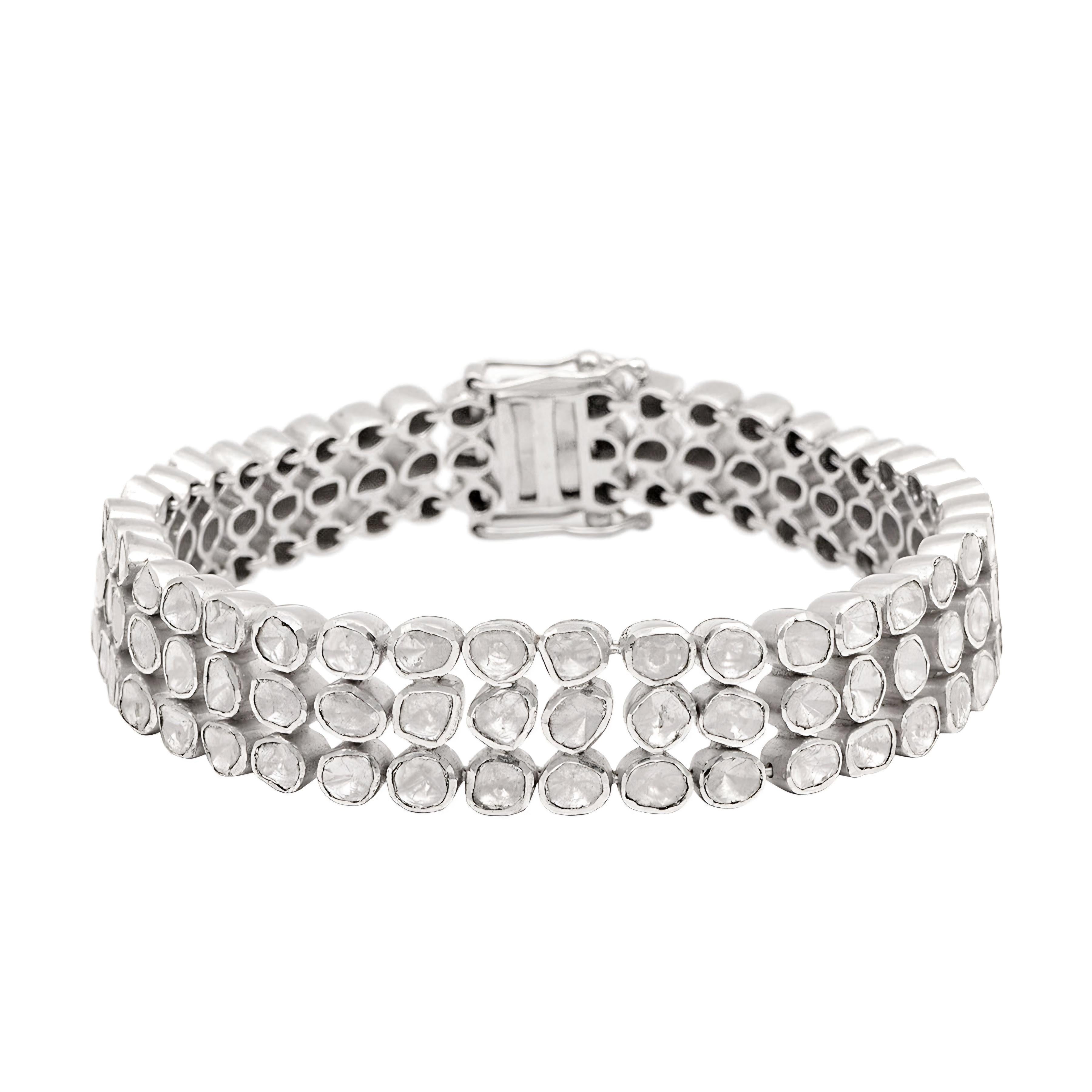 Rosecut Diamond Bangle 925 Silver Polki Diamond Bangle Oval Shape Clasps Bangle. For Sale 8