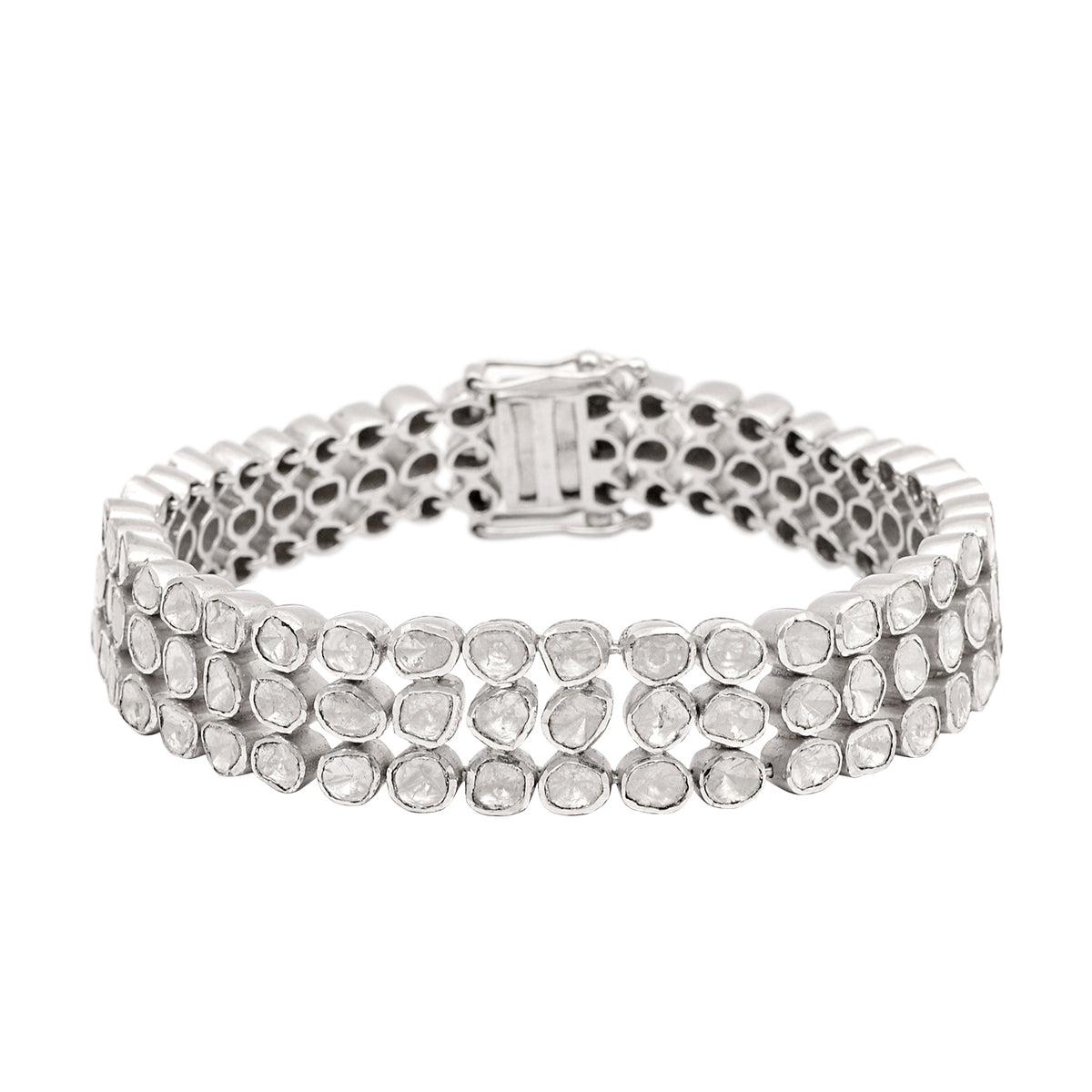 Rosecut Diamond Bangle 925 Silver Polki Diamond Bangle Oval Shape Clasps Bangle. For Sale 10