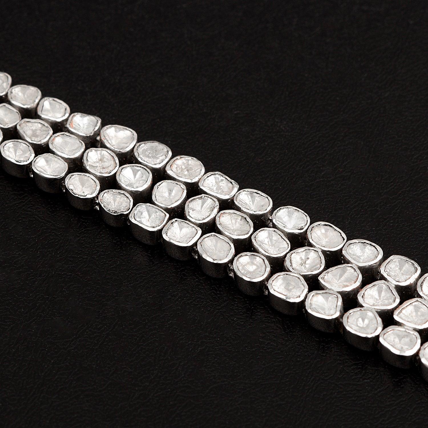 Rosecut Diamond Bangle 925 Silver Polki Diamond Bangle Oval Shape Clasps Bangle. For Sale 3