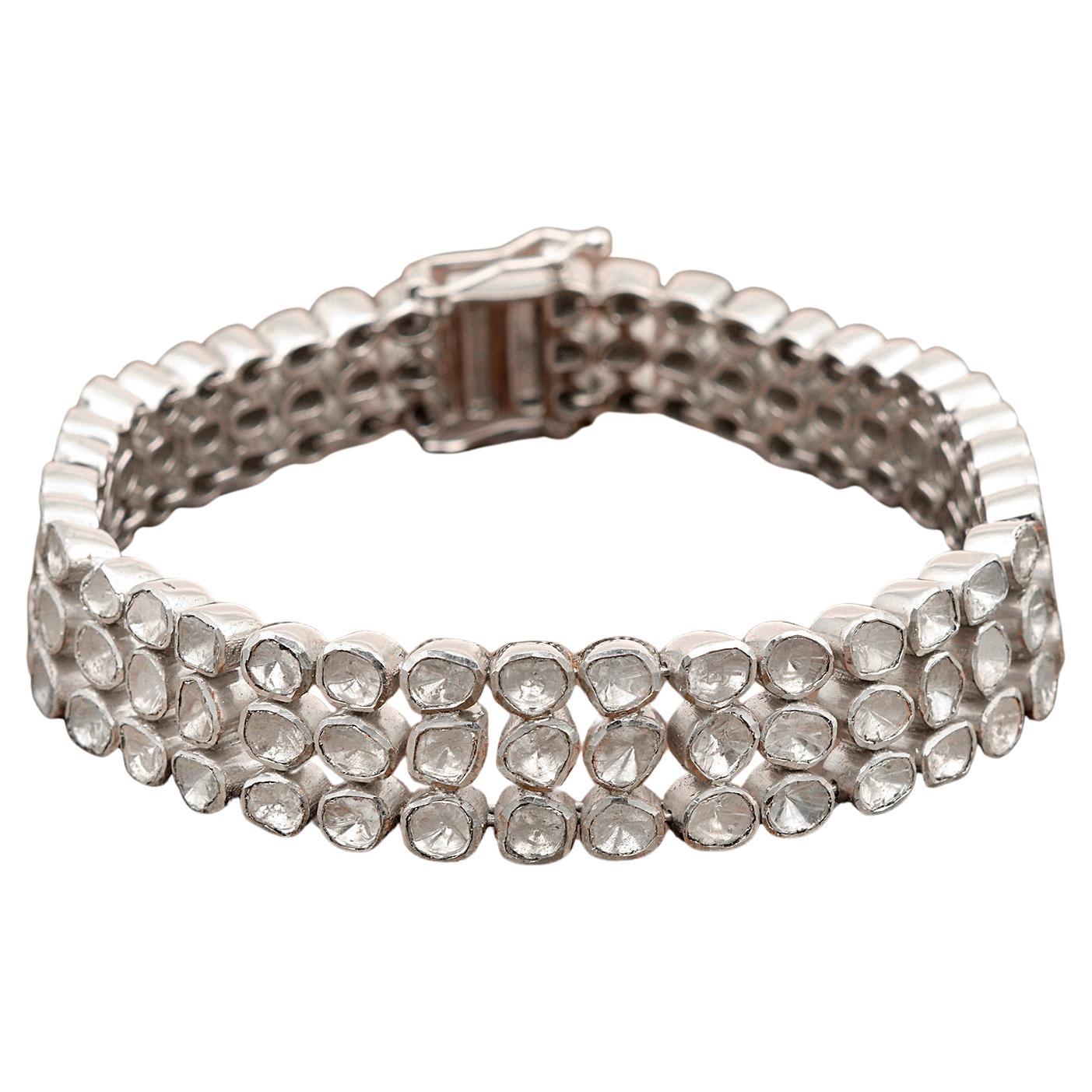 Rosecut Diamond Bangle 925 Silver Polki Diamond Bangle Oval Shape Clasps Bangle. For Sale