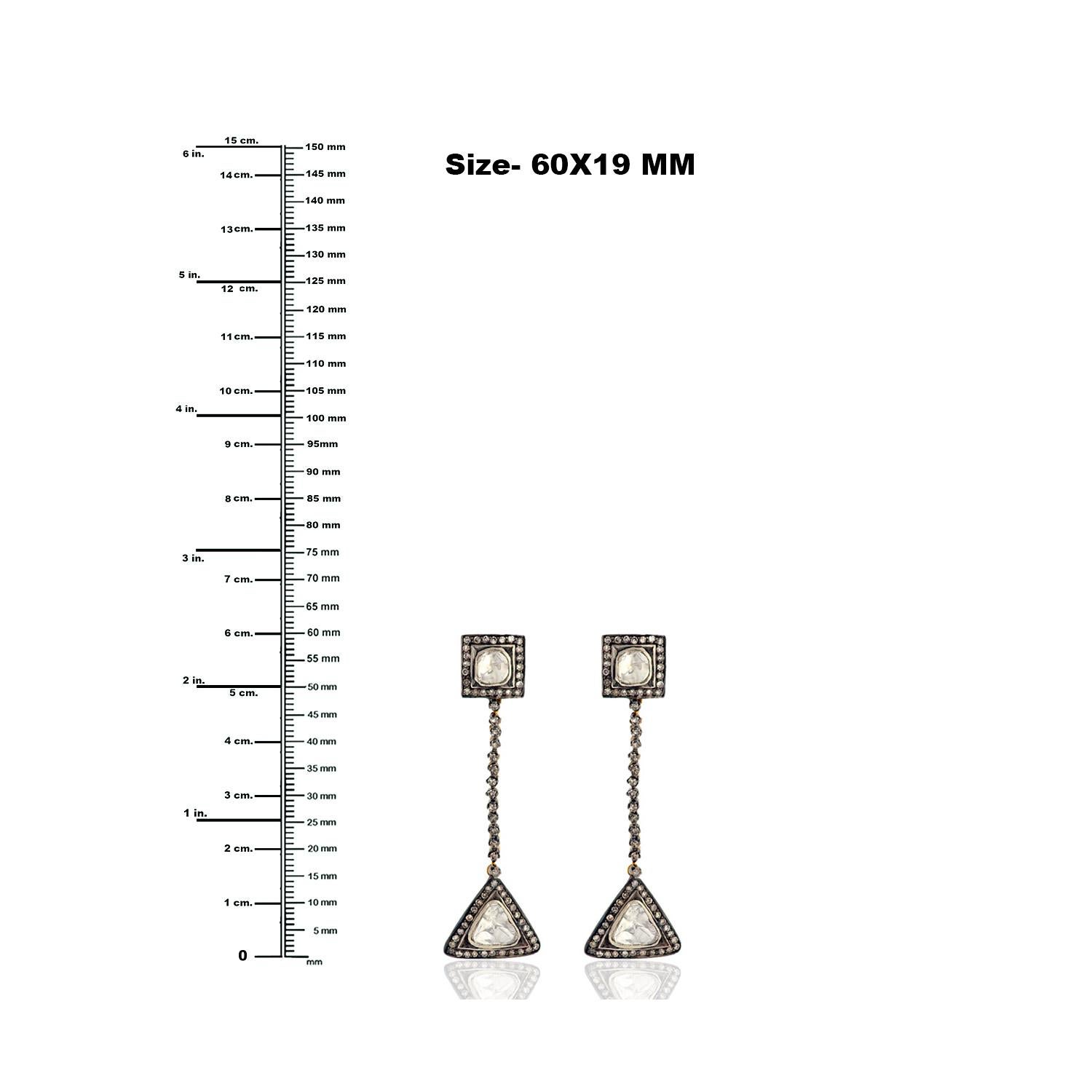 Women's Rosecut Diamond Earring in 18k Gold and Silver For Sale