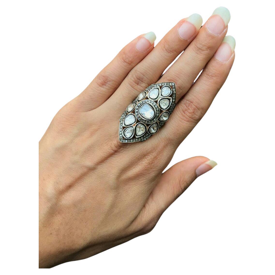 Rosecut Diamond polki Ring 925 Silver Diamond Ring For Wedding Gift For Sale