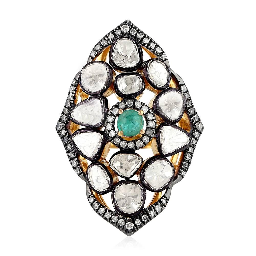 Rose-Cut Diamond Ring with Emeralds
