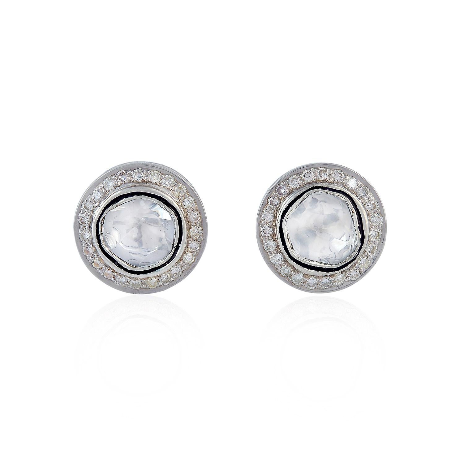 Contemporary Rosecut Diamond Round Stud Earrings For Sale
