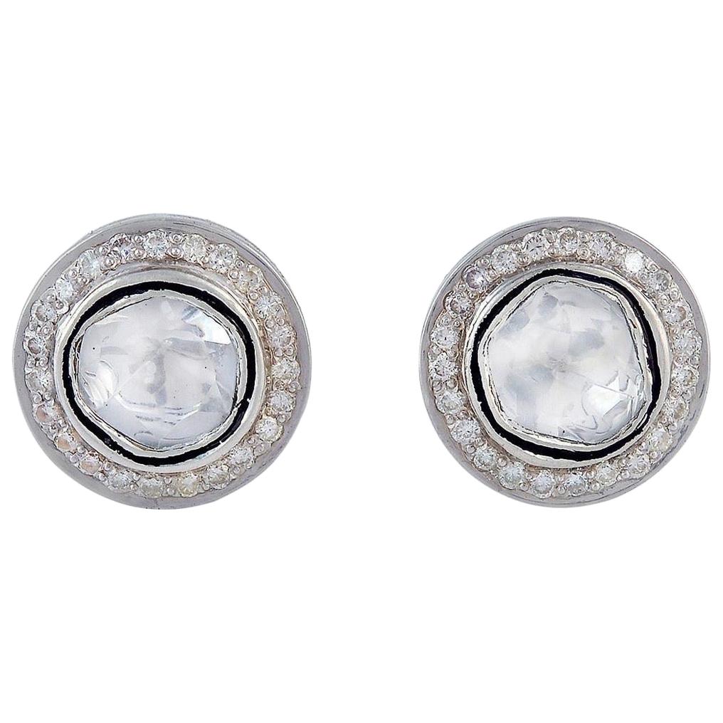 Rosecut Diamond Round Stud Earrings For Sale