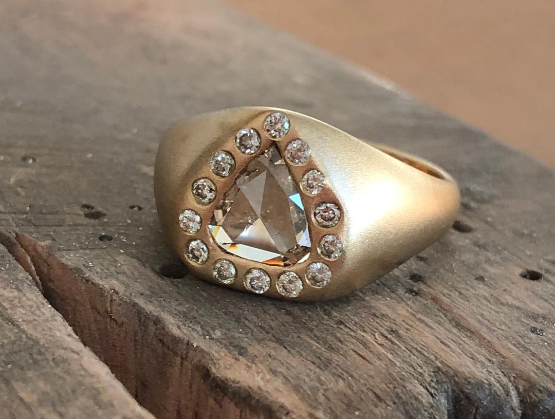 For Sale:  Rosecut Diamond Shield Ring in Solid Gold 2