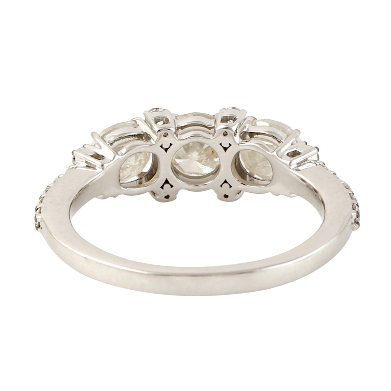 Mixed Cut Rosecut Diamonds Band Ring With Sparkling Diamonds Made In 18k White Gold For Sale