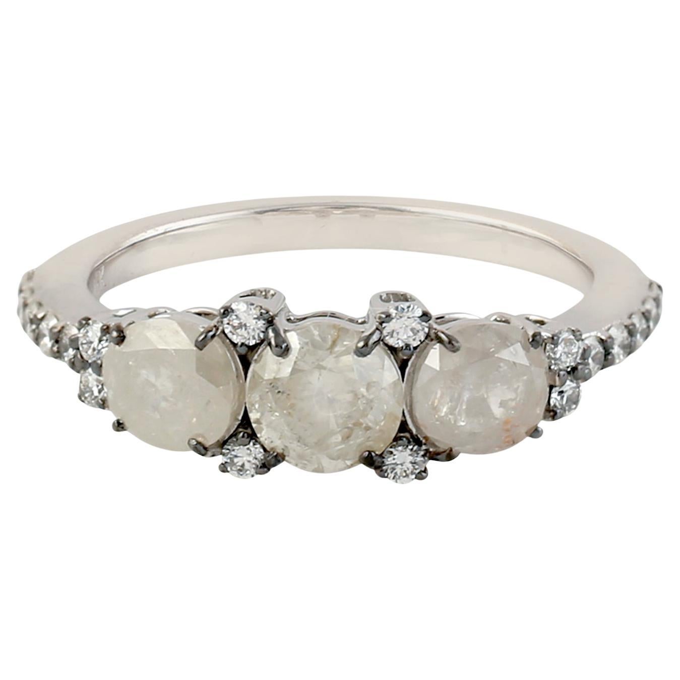 Rosecut Diamonds Band Ring With Sparkling Diamonds Made In 18k White Gold