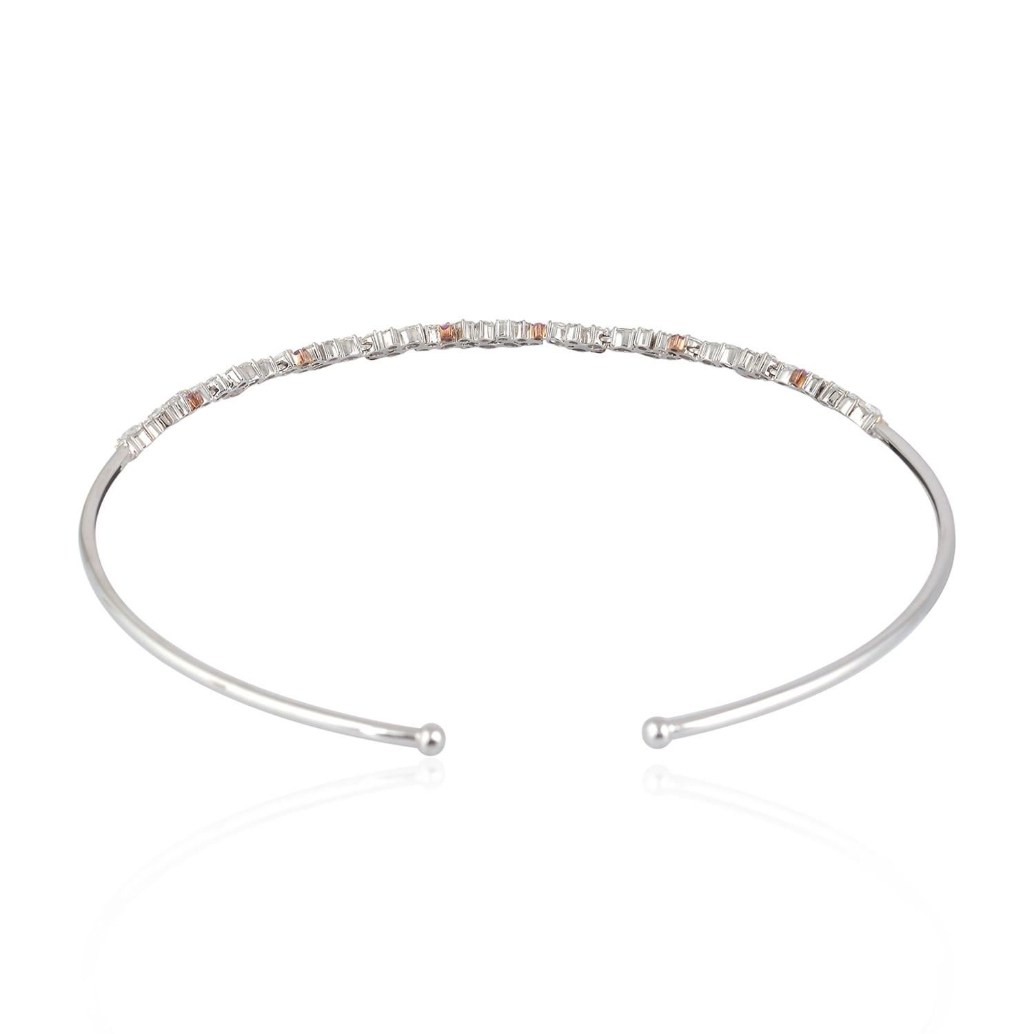 Rosecut Diamonds Choker Necklace With Pink Sapphire Made In 18k White Gold In New Condition For Sale In New York, NY