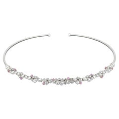 Choker-Halskette aus 18 Karat Weißgold mit Diamanten im Rosenschliff und rosa Saphiren