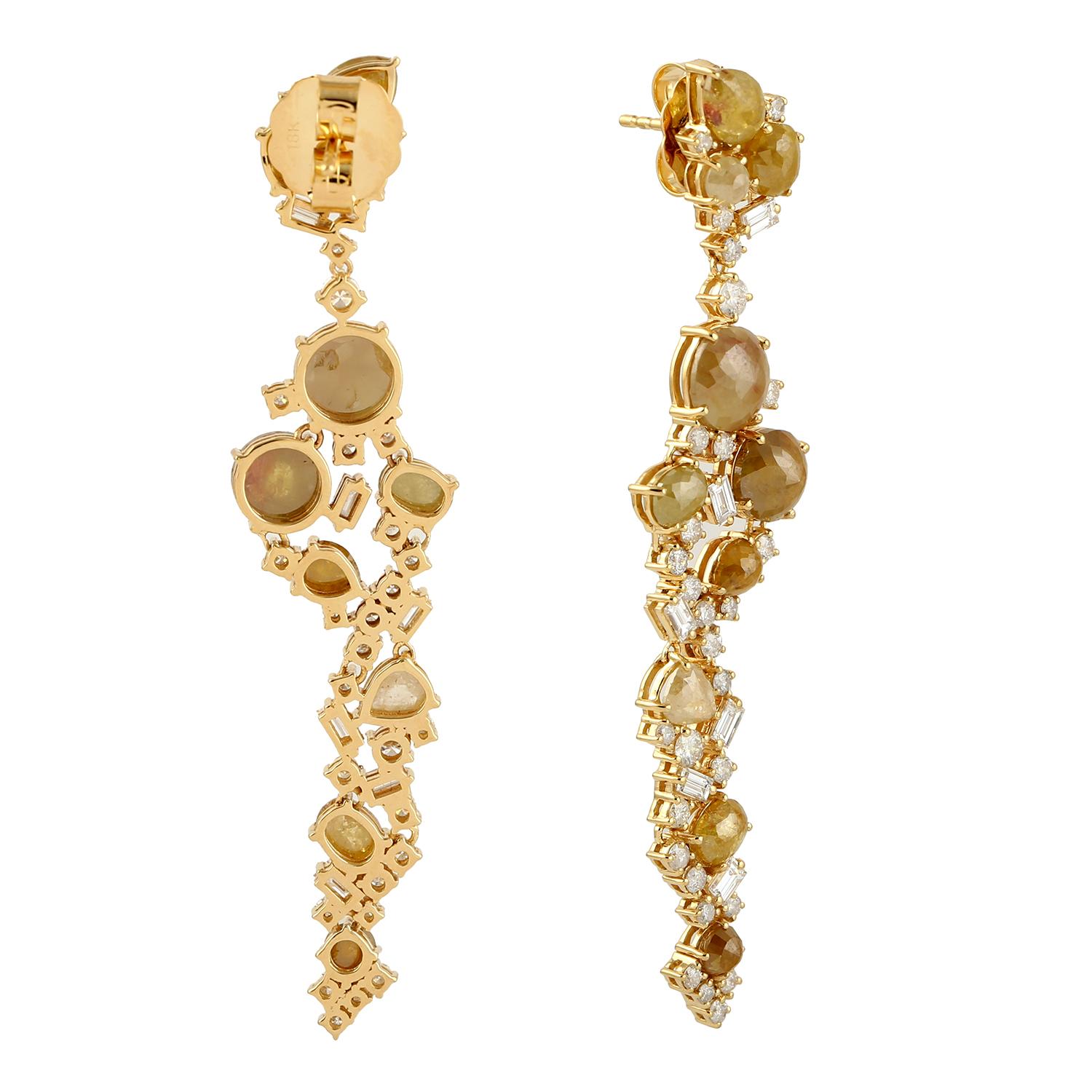 Art Deco Rosecut Diamonds Earrings Made In 18k Yellow Gold For Sale