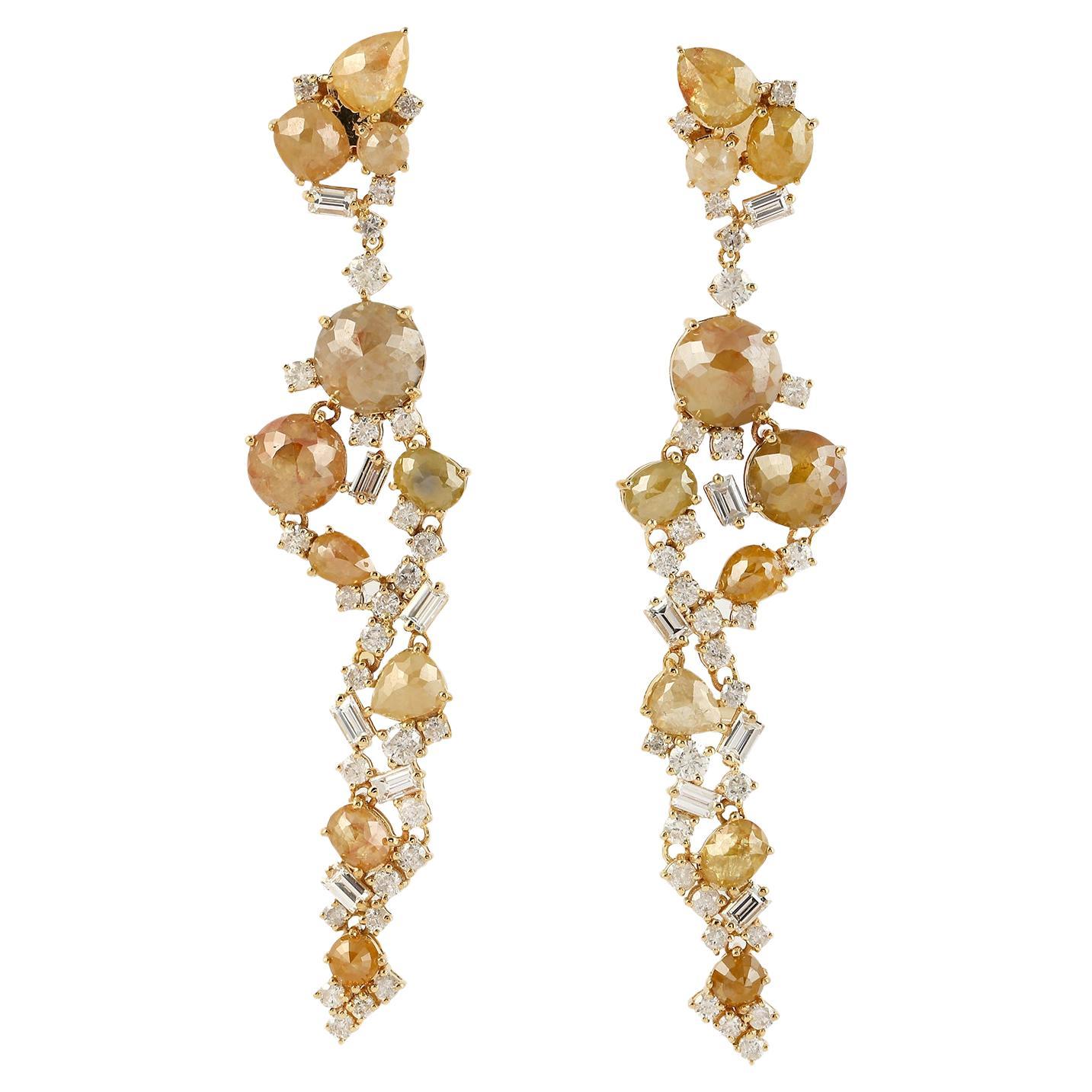 Rosecut Diamonds Earrings Made In 18k Yellow Gold For Sale