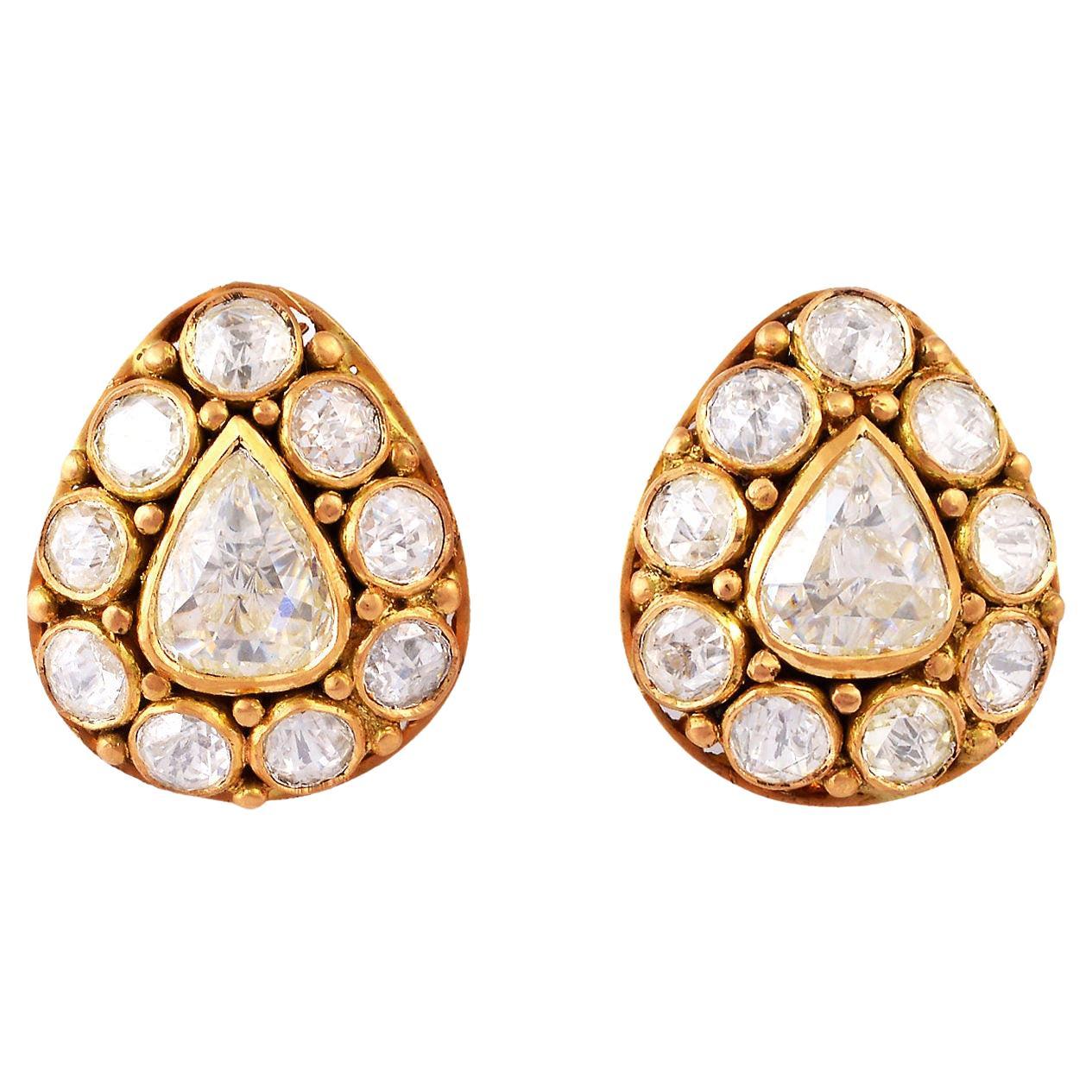Rosecut Diamonds Studs Made In 18k Yellow Gold For Sale