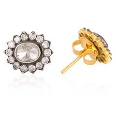 Rosecut Dimaonds Flower Shaped Studs Made In 14k Yellow Gold