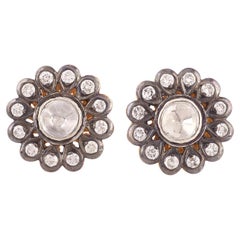 Rosecut Dimaonds Flower Shaped Studs Made In 14k Yellow Gold
