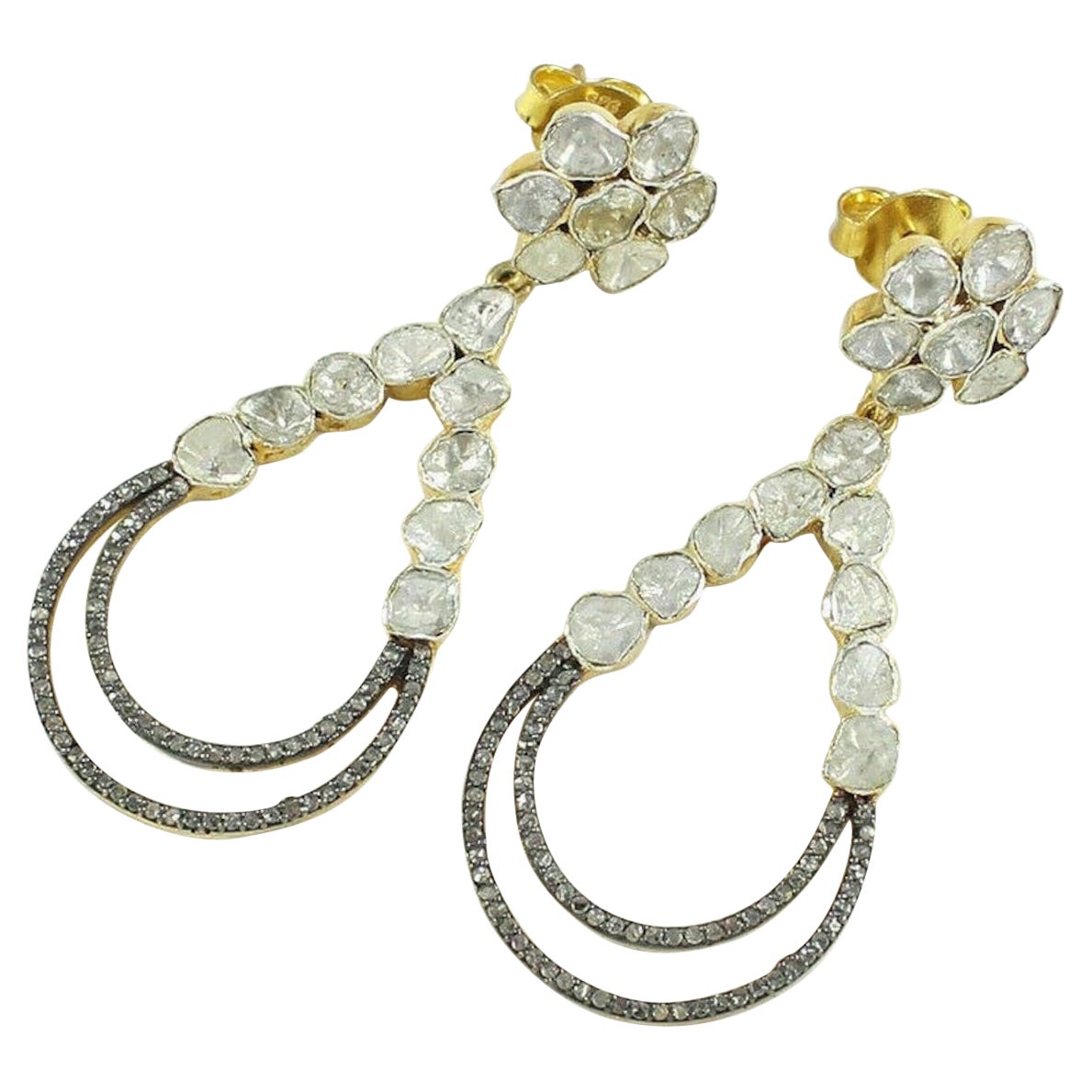 Boucles d'oreilles Polki en argent sterling 925 pavé de diamants, faites à la main.