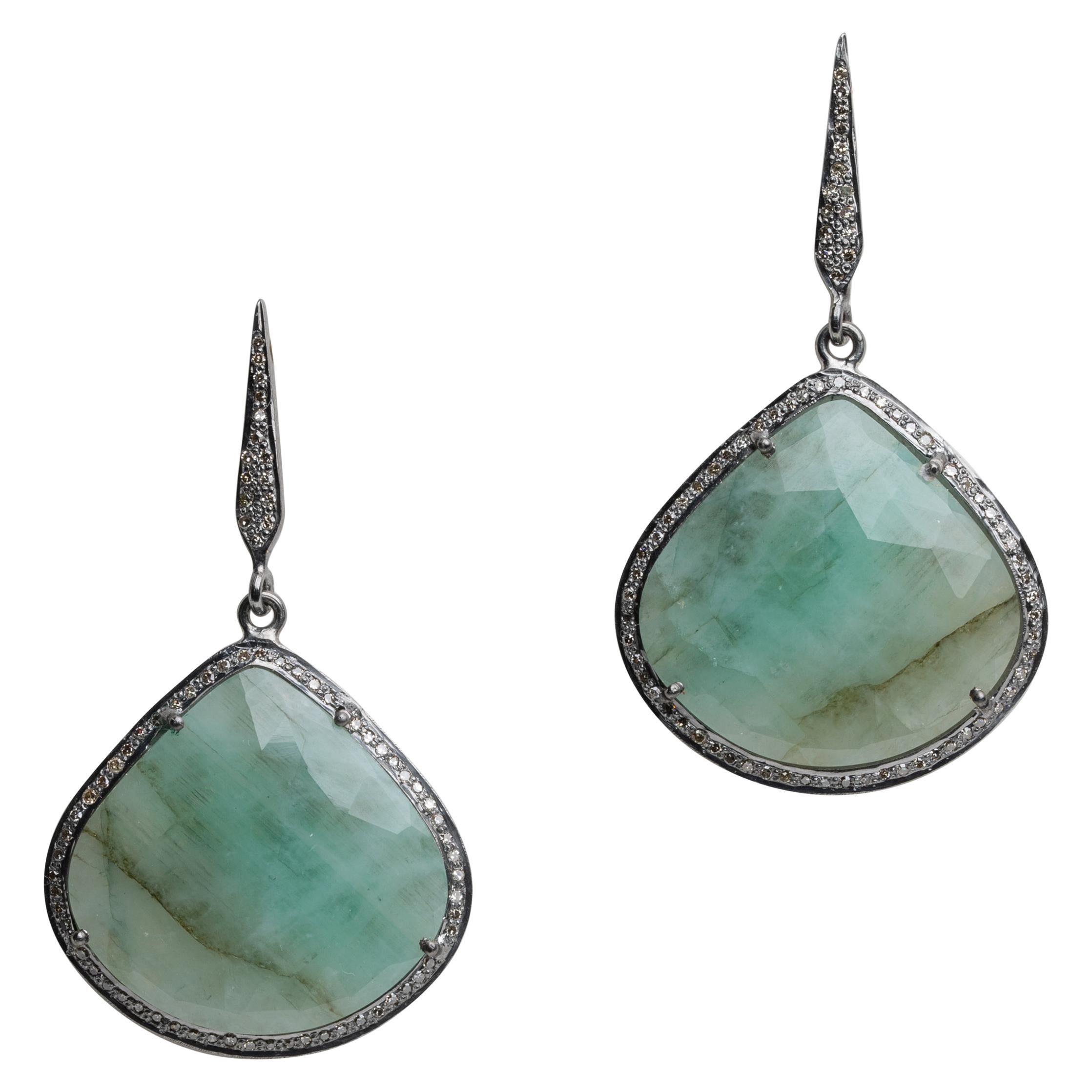 Rosecut Emerald and Diamond Drop Earrings