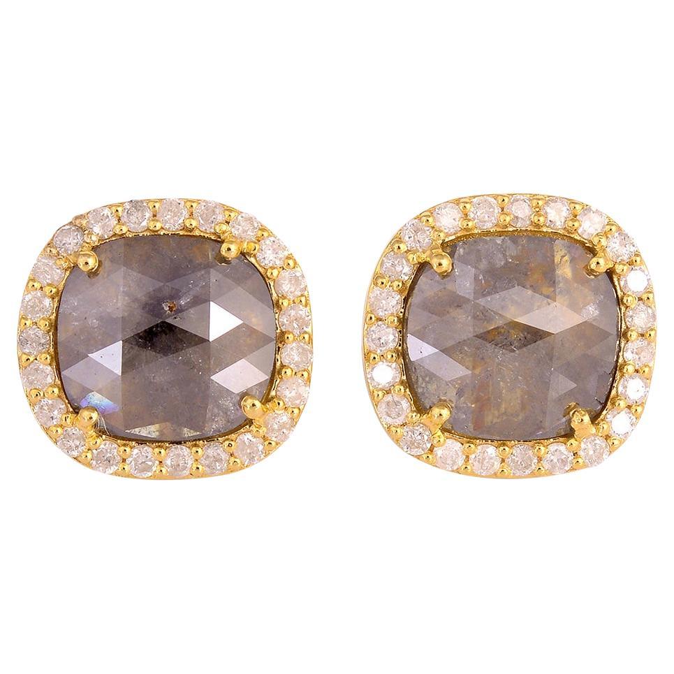 Rosecut Ice Diamond Studs Made In 18k Yellow Gold & Silver For Sale