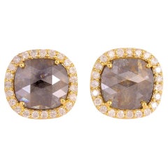 Boucles d'oreilles en or jaune 18k et argent avec diamants Rosecut Ice