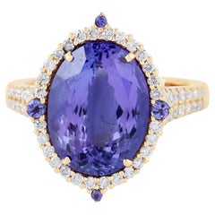 Rosecut Oval Shaped Tanzanite Ring With Diamonds Made In 18k Yellow Gold