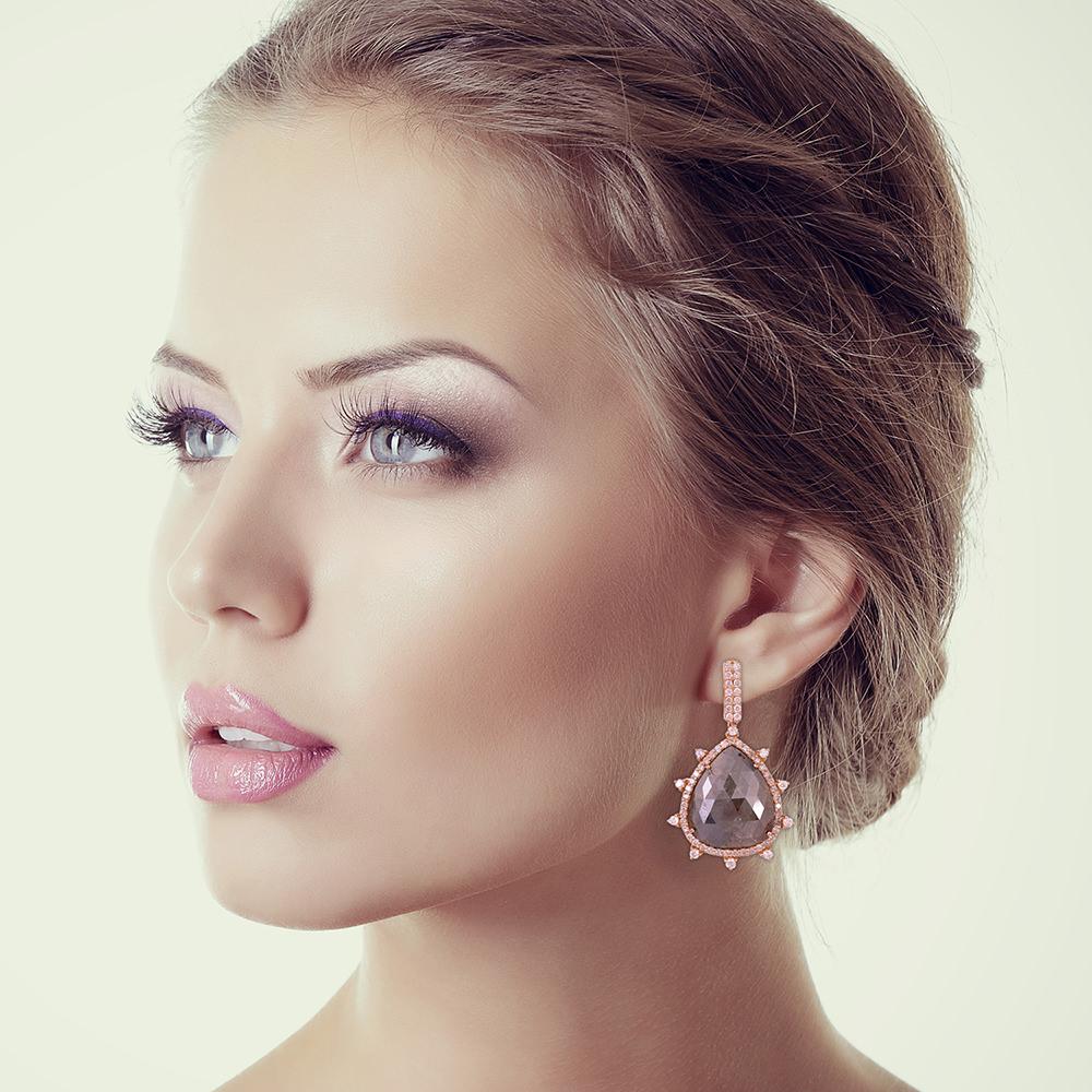 Art Deco Rosecut Pear Shaped Ice Diamonds Dangle Earrings For Sale