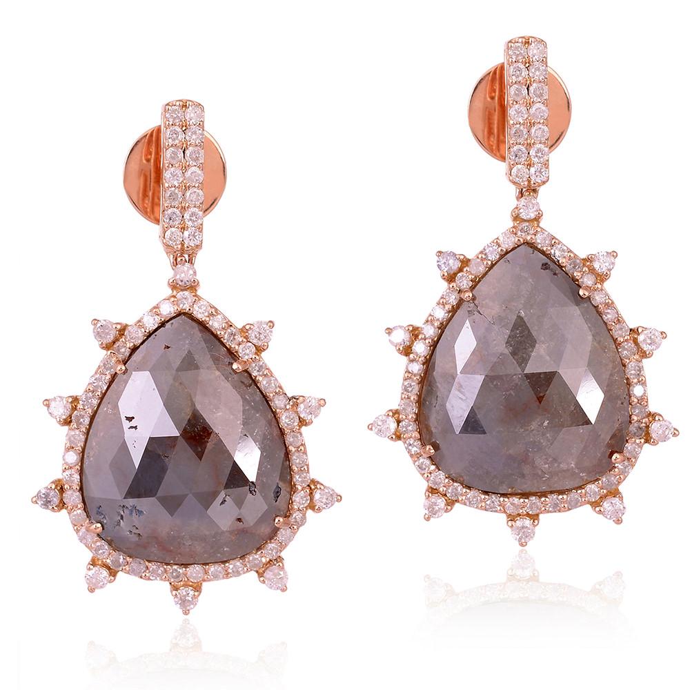 Taglio misto Orecchini pendenti con diamanti di ghiaccio a forma di pera Rosecut in vendita