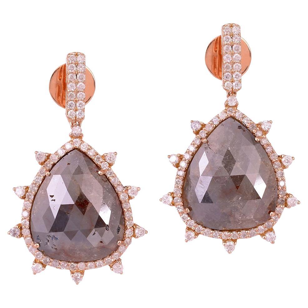 Rosecut Pear Shaped Ice Diamonds Dangle Earrings For Sale