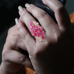 Rosecut Ruby Ring With Diamond Butterfly Made In 18k Yellow Gold