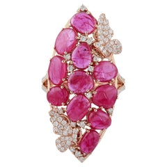 Rosecut Ruby Ring With Diamond Butterfly Made In 18k Yellow Gold
