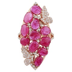 Anillo De Rubí Rosecut Con Mariposa De Diamantes En Oro Amarillo De 18k