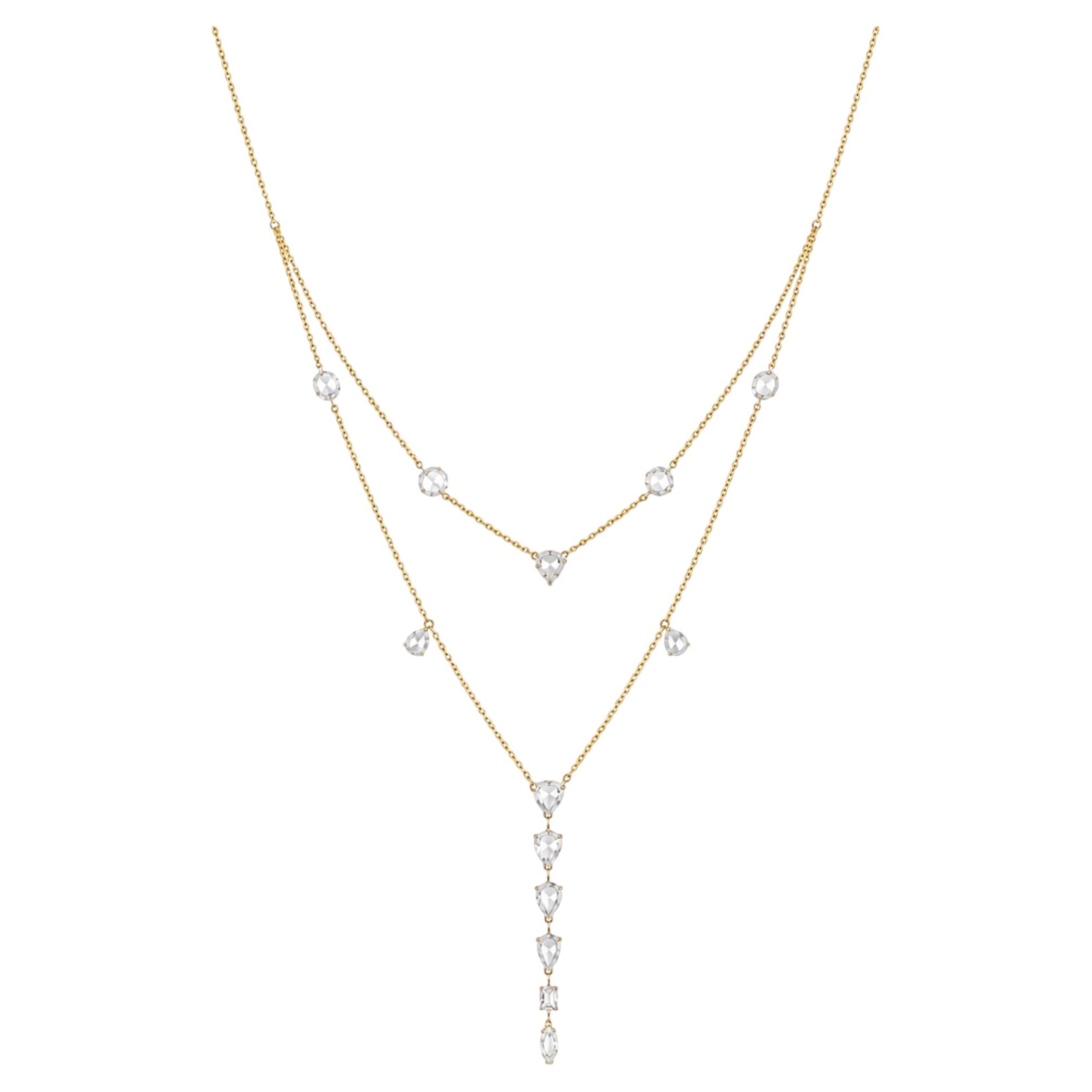 Rosecut Y Drop Natural Diamond Necklace in 14k Solid Gold (Certified)
