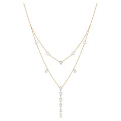 Rosecut Y Drop Natural Diamond Necklace in 14k Solid Gold (Certified)