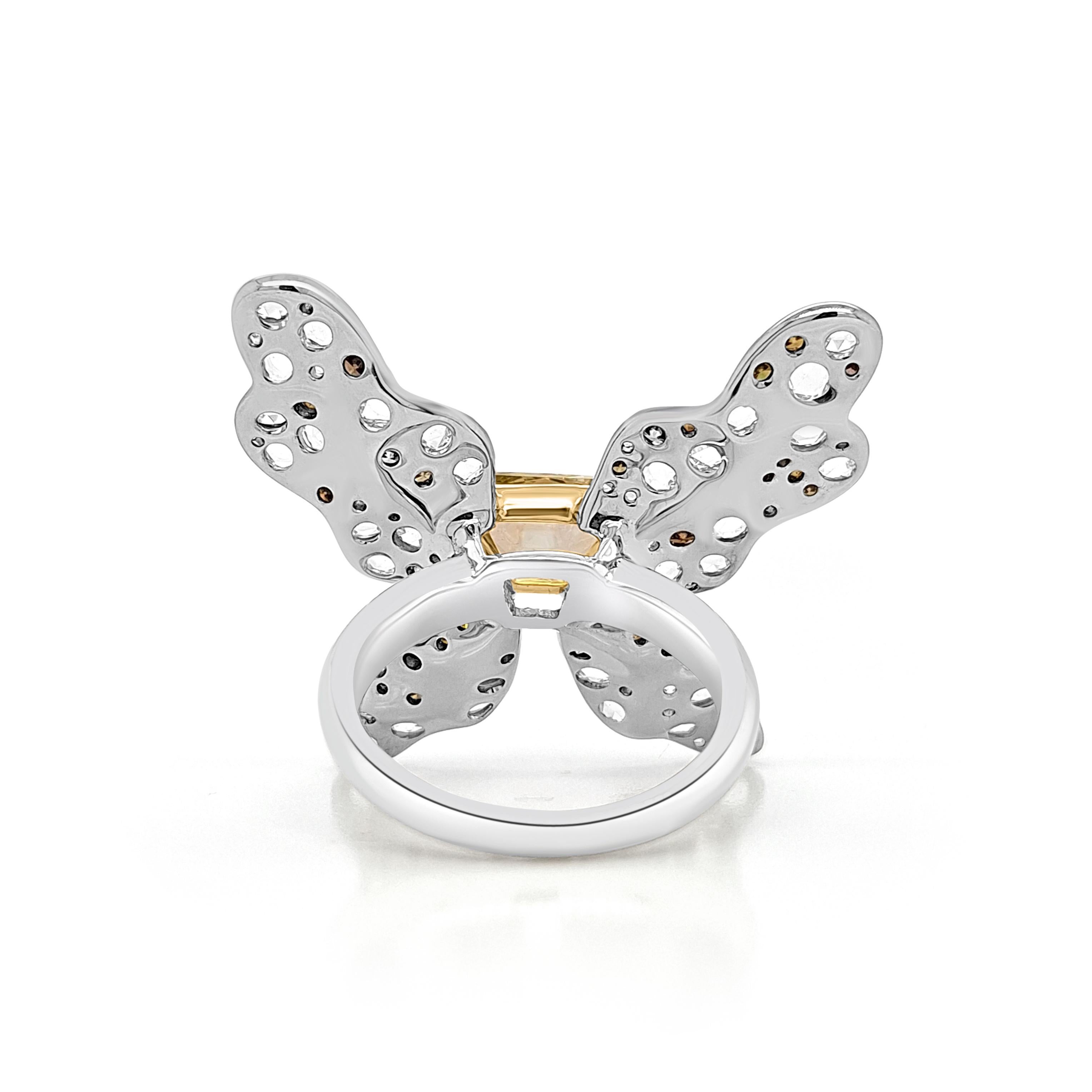 Anillo de Diamantes Amarillos Rosecut con Diamantes de Color y Diamantes Blancos Rosecut Art Decó en venta