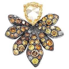 Anello da cocktail con diamante giallo Rosecut e diamanti multicolore in oro 18 carati