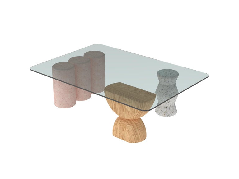 Rosedal cantera coffee table by Comité de Proyectos
Dimensions: 130 x 90 x 38 cm
Materials: Solid white oak wood, pink cantera stone and terrazo. Tempered clear glass top.

This table was made in collaboration with the Ángulo Cero gallery.
The