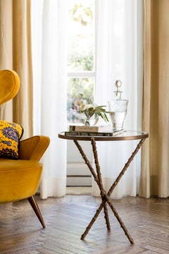 Rosehip Side Table with Casting Burnished Brass Structure and Glass Table Top