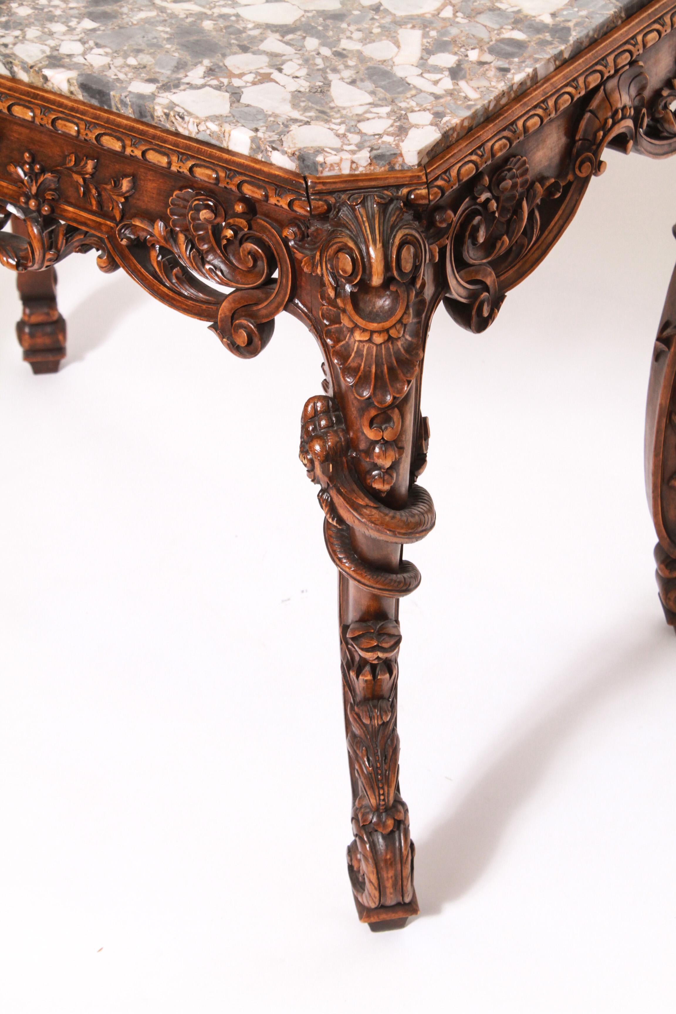 Rococo Revival Rosel Rococo Style Carved Wood and Marble Table