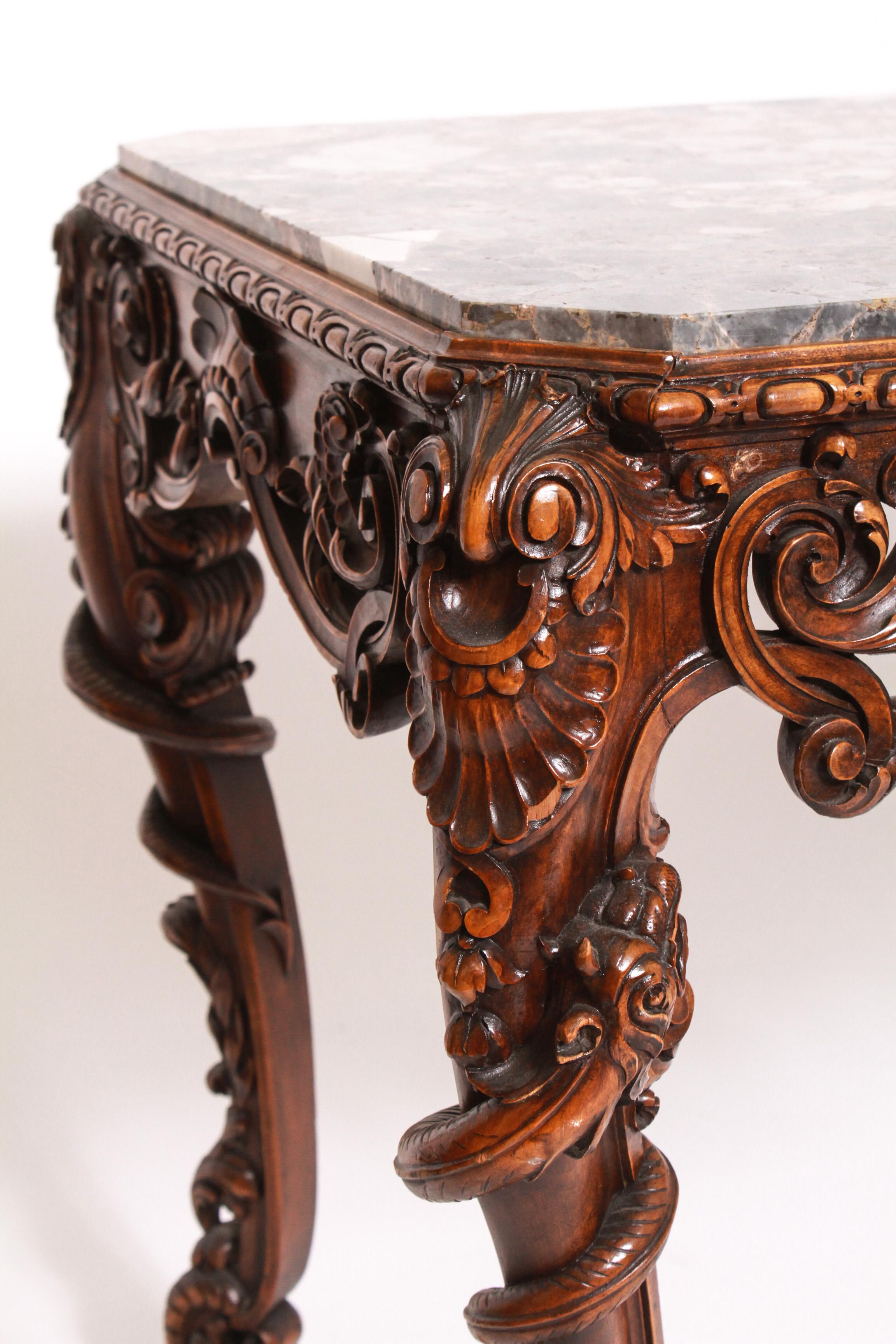 Rosel Rococo Style Carved Wood and Marble Table In Good Condition In New York, NY