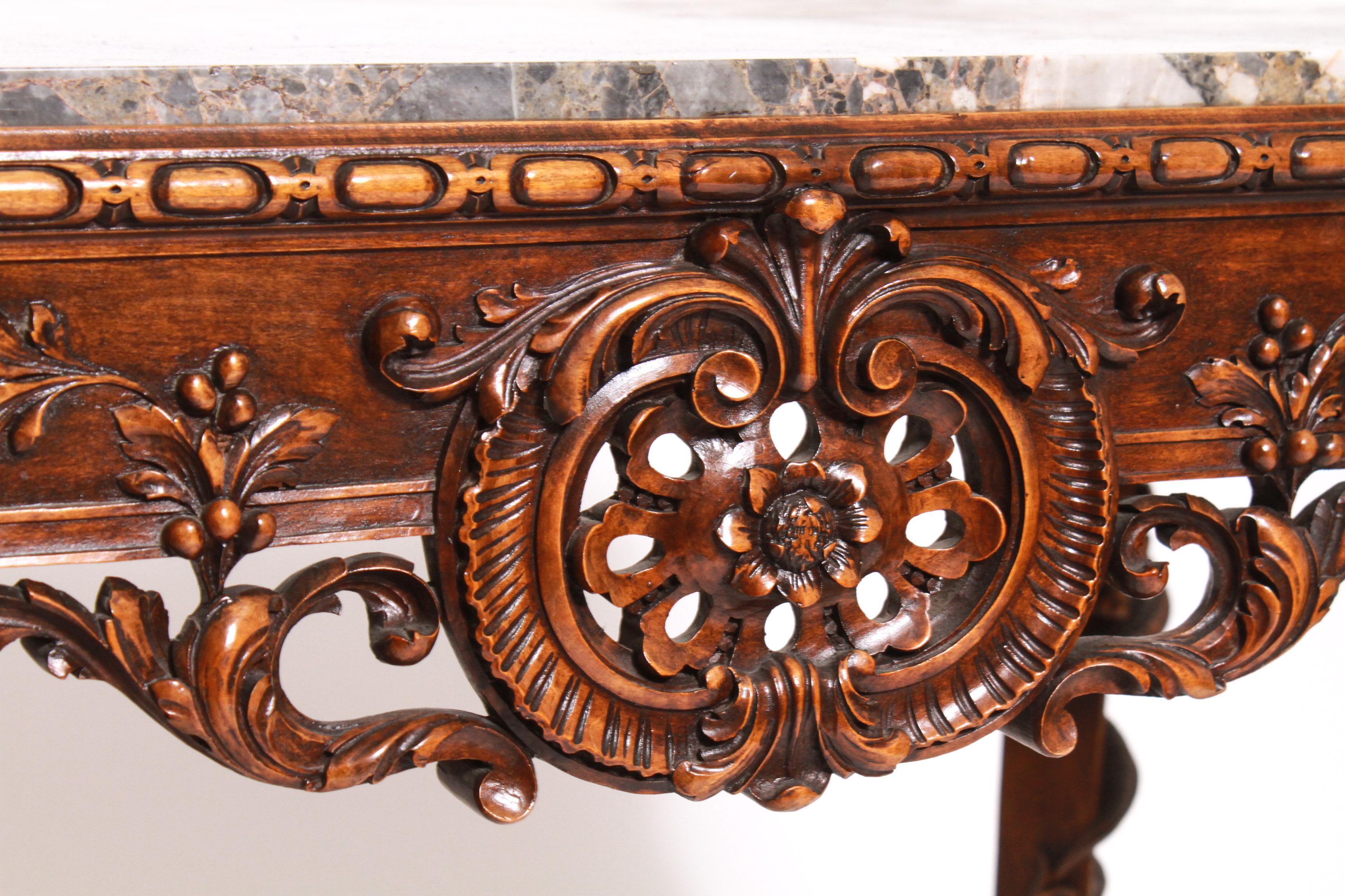 20th Century Rosel Rococo Style Carved Wood and Marble Table