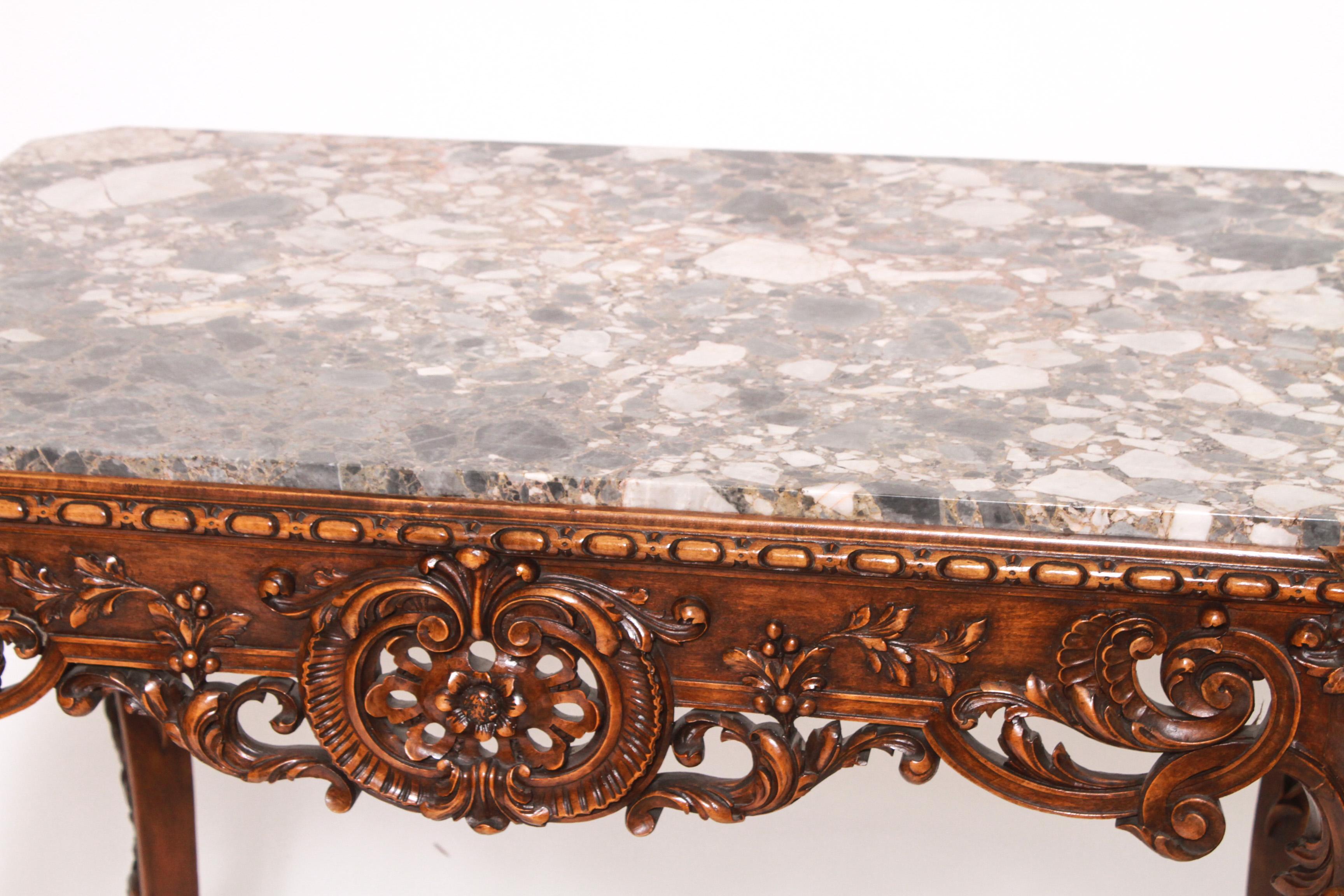 Rosel Rococo Style Carved Wood and Marble Table 1